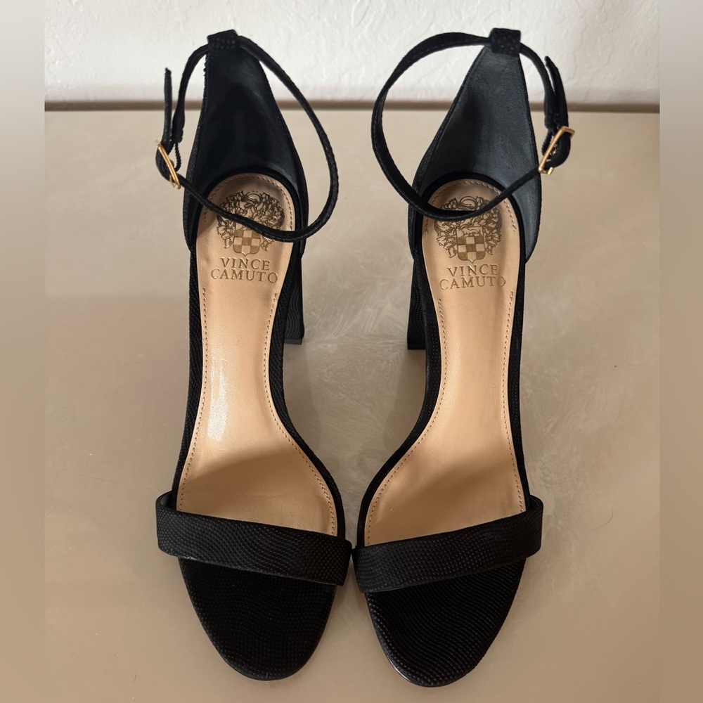 NWT - Vince Camuto Black Ankle-Strap Block Heel Sandals (classic, versatile)